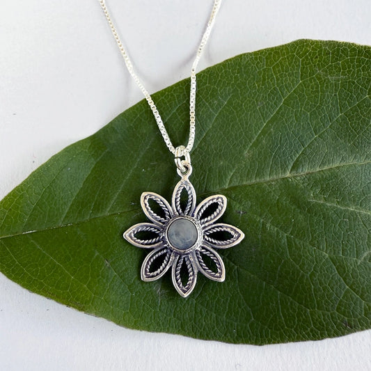 Labradorite Flower Silver Necklace