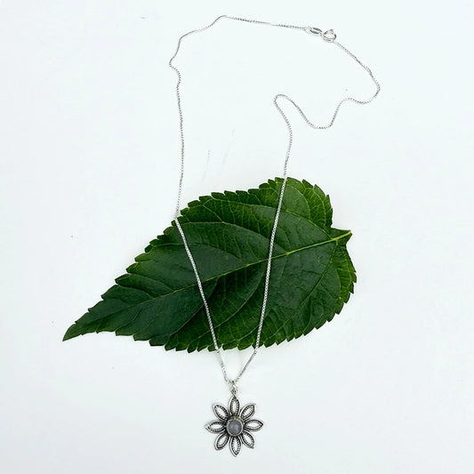 Labradorite Flower Silver Necklace