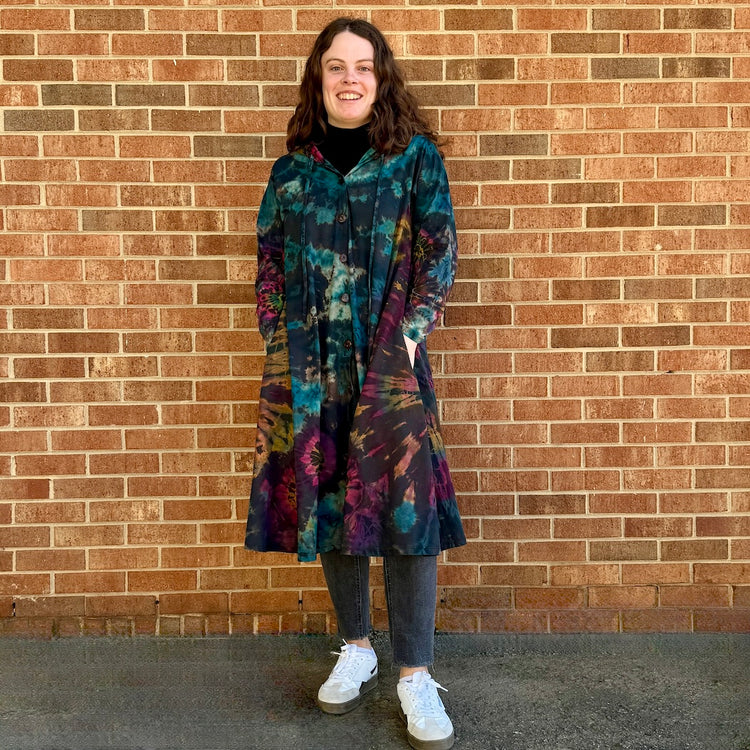 Long Tie Dye Button-Up Hoodie