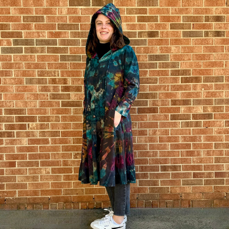 Long Tie Dye Button-Up Hoodie