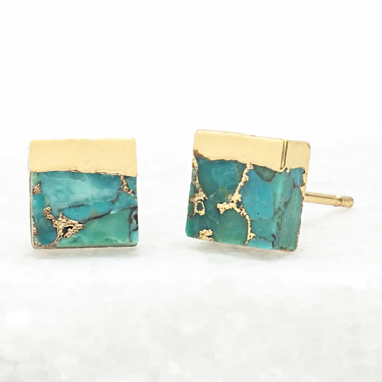 Lorena Square Turquoise Stud Earrings