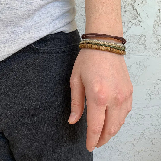 Aadi Wood, Leather, & Jute Unisex Bracelet