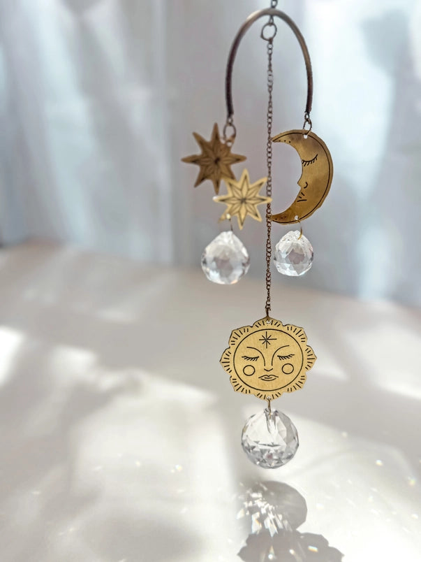 Surya Celestial Moon and Sun Brass Suncatcher