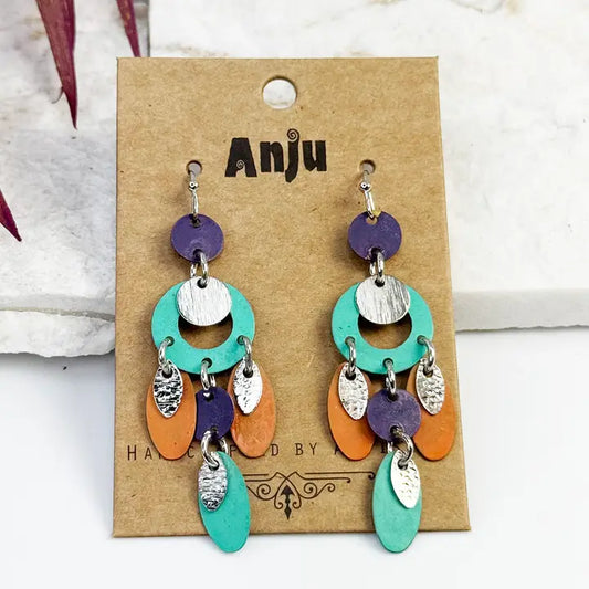 Multicolor Patina Circle Dangle Earrings