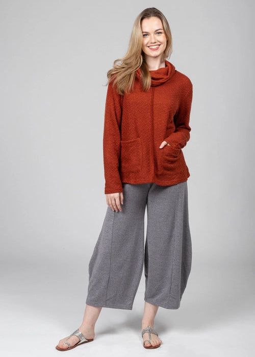 Textured Cowl Neck Pocket Top