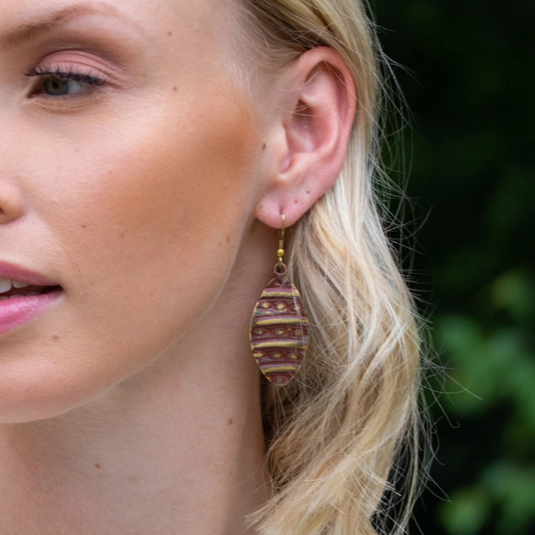 Brass Warm Red Patina Earrings