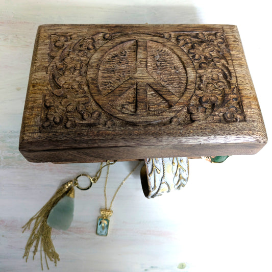 Tranquility Wooden Peace Sign Chest