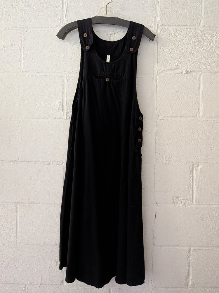 Cotton Overall Pocket Dress Small / Black At Lucia's World Emporium Cotton Overall Pocket Dress Small / Black At Lucia's World Emporium