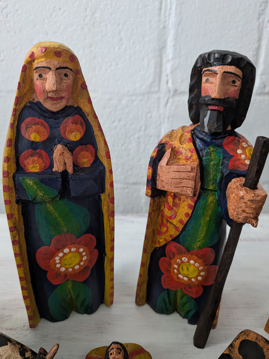 Large Wooden Guatemalan Nativity Scene