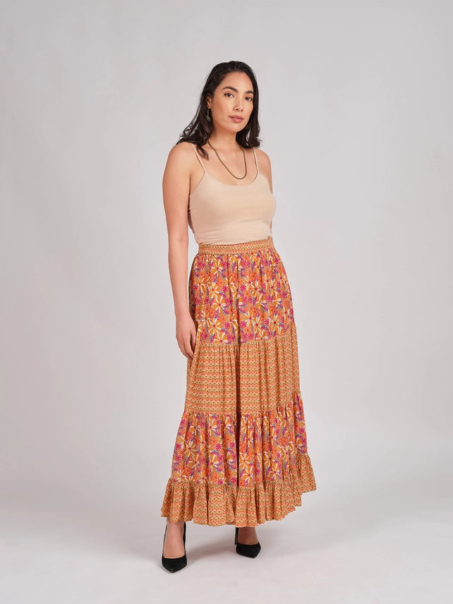 Peach Daisy Print Skirt