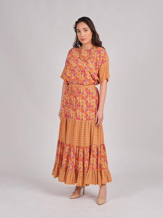 Peach Daisy Print Skirt