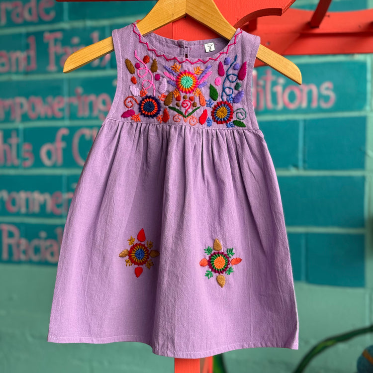 Guatemalan Girl's Embroidered Dress 3 / Lilac At Lucia's World Emporium