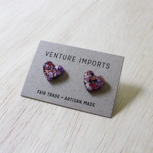 Dyed Eggshell Heart-Shaped Stud Earrings