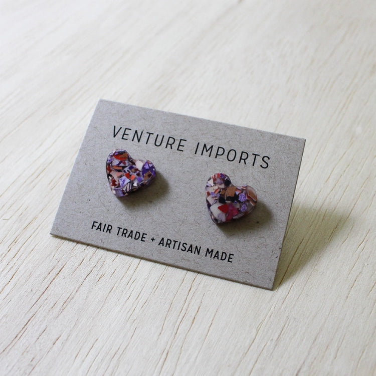 Dyed Eggshell Heart-Shaped Stud Earrings