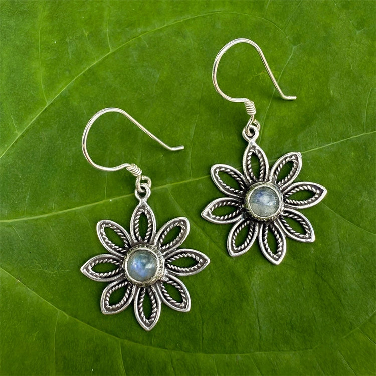 Rainbow Moonstone Flower Earrings