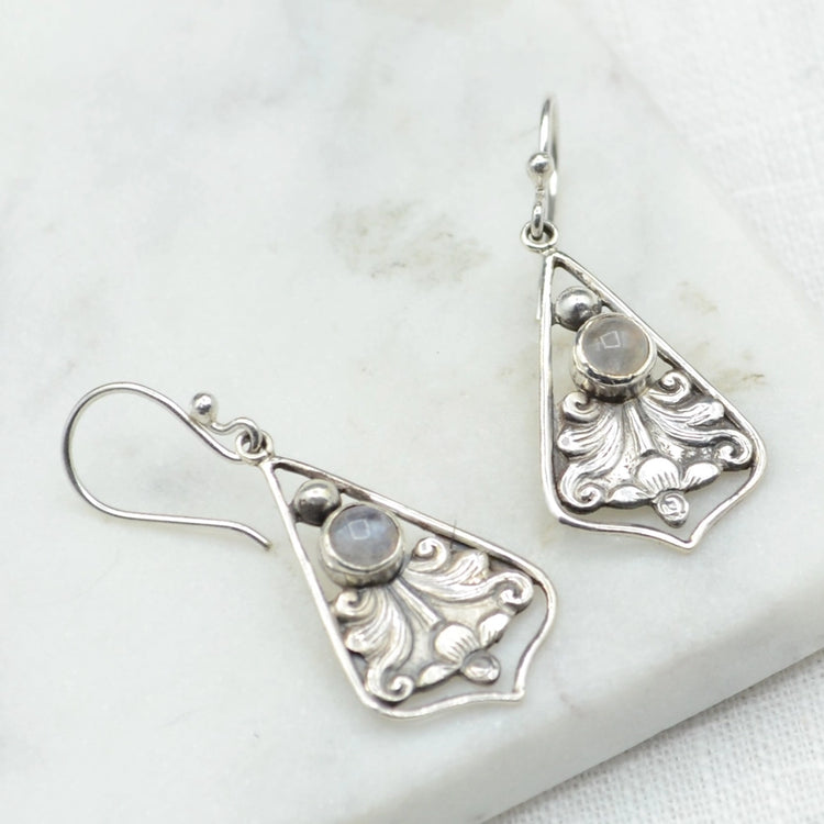 Regal Silver Moonstone Earrings