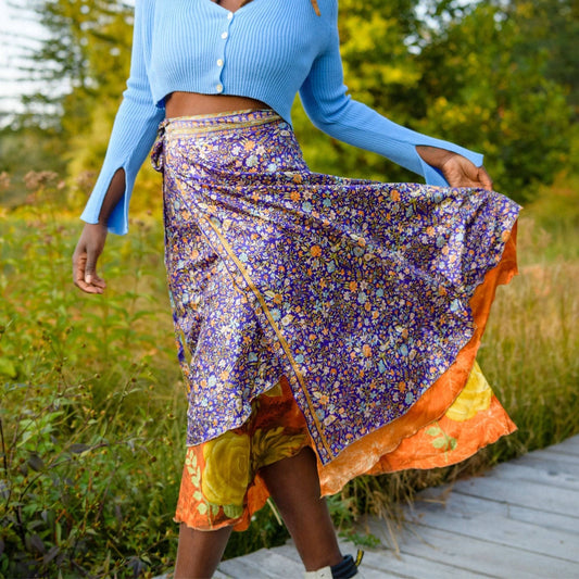 Sari Silk Wrap Skirt- Long