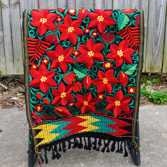 Large Poinsettia Embroidered Table Runner