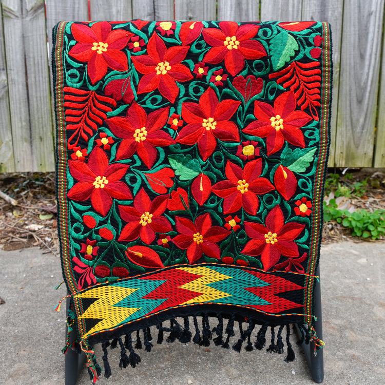 Large Poinsettia Embroidered Table Runner