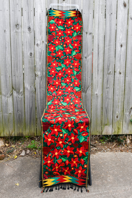 Large Poinsettia Embroidered Table Runner