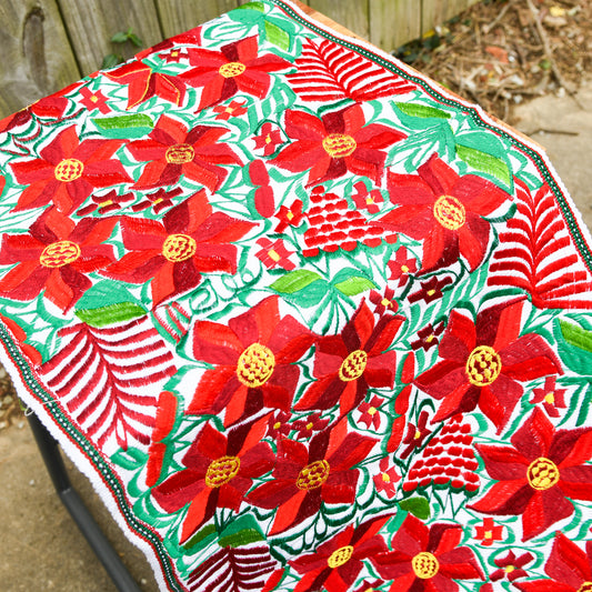 Medium Embroidered Poinsettia Table Runner