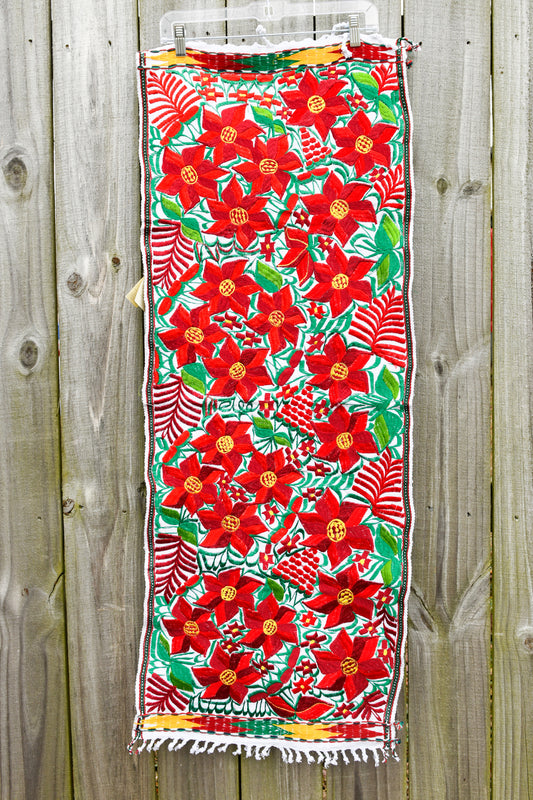 Medium Embroidered Poinsettia Table Runner
