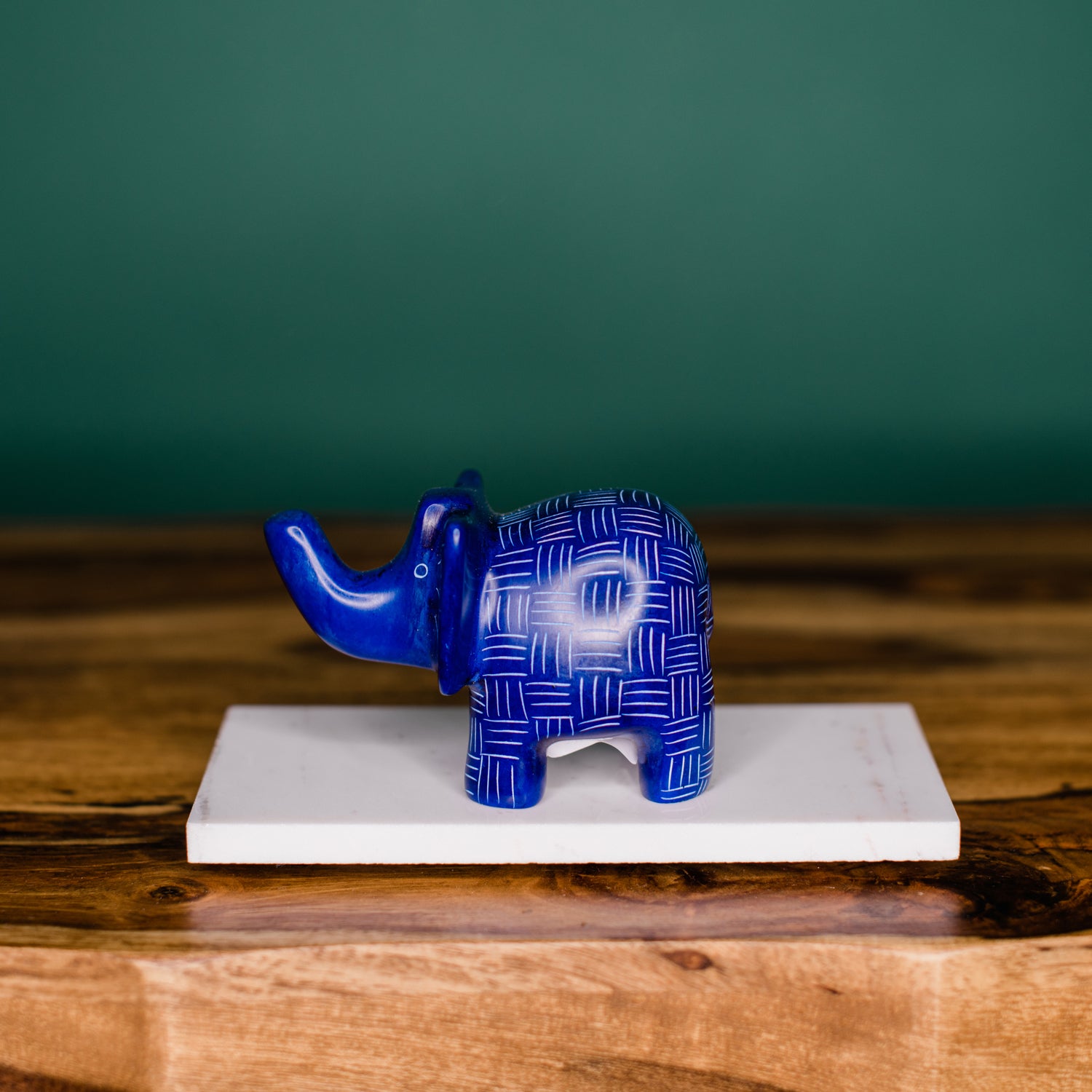 Side Image of a Blue Soapstone Elephant Figure