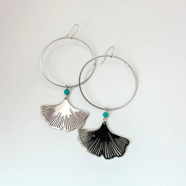 Ginkgo Petal Silver Hoops