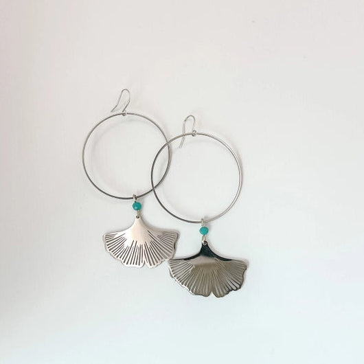 Ginkgo Petal Silver Hoops