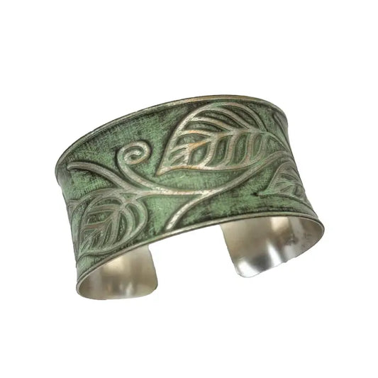 Green Leaf Vine Silver Patina Cuff