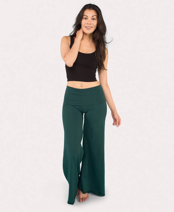 Organic Roll-Top Flowy Flare Yoga Pants