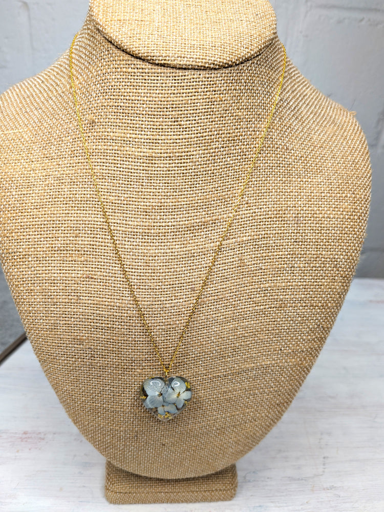 Stand with Ukraine Heart Floral Pendant Necklace