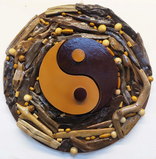Driftwood Round Yin Yang Wall Art