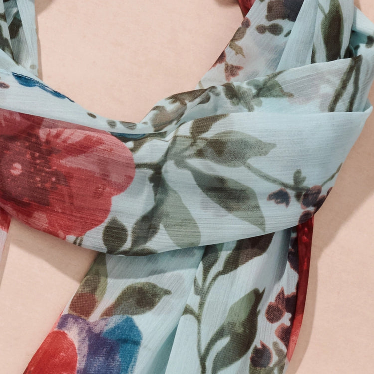 Floral and Leaf Chiffon Scarf