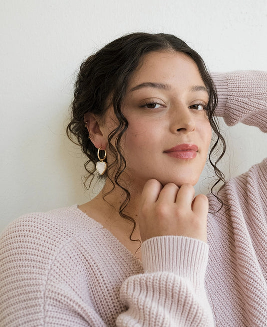 Rajani Hoop Heart Mother of Pearl Earrings