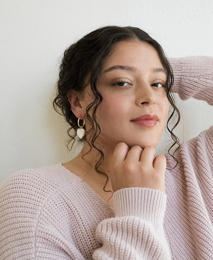 Rajani Hoop Heart Mother of Pearl Earrings