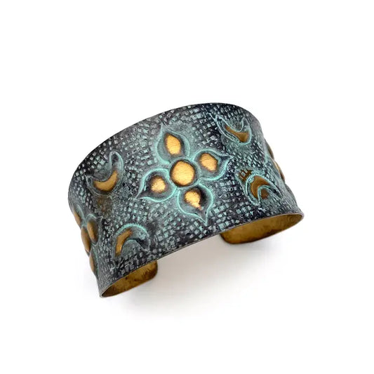 Aqua and Brown Flower Brass Patina Bracelet