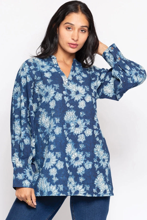Indigo Floral Block Print Tunic