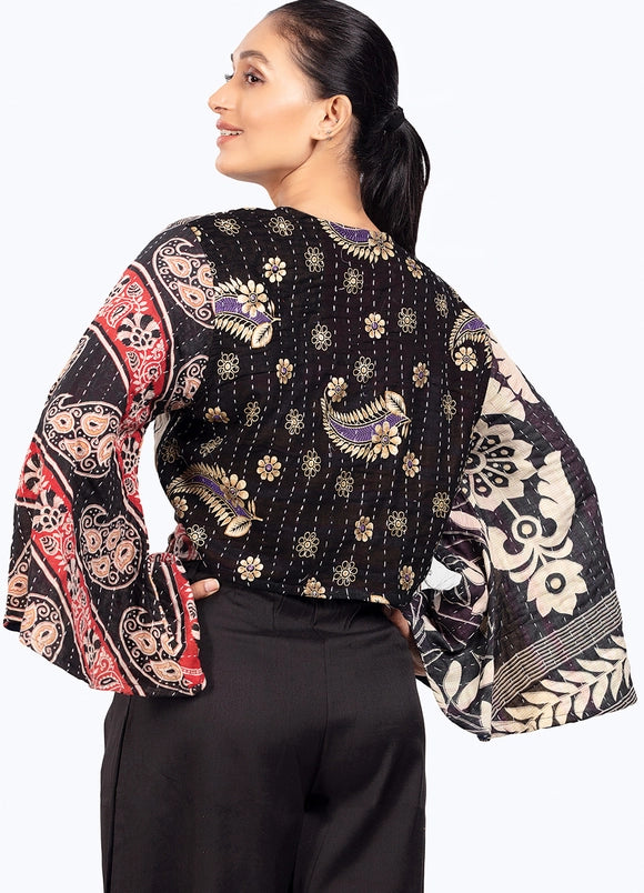 Reversible Kantha Black-Tones Butterfly Top
