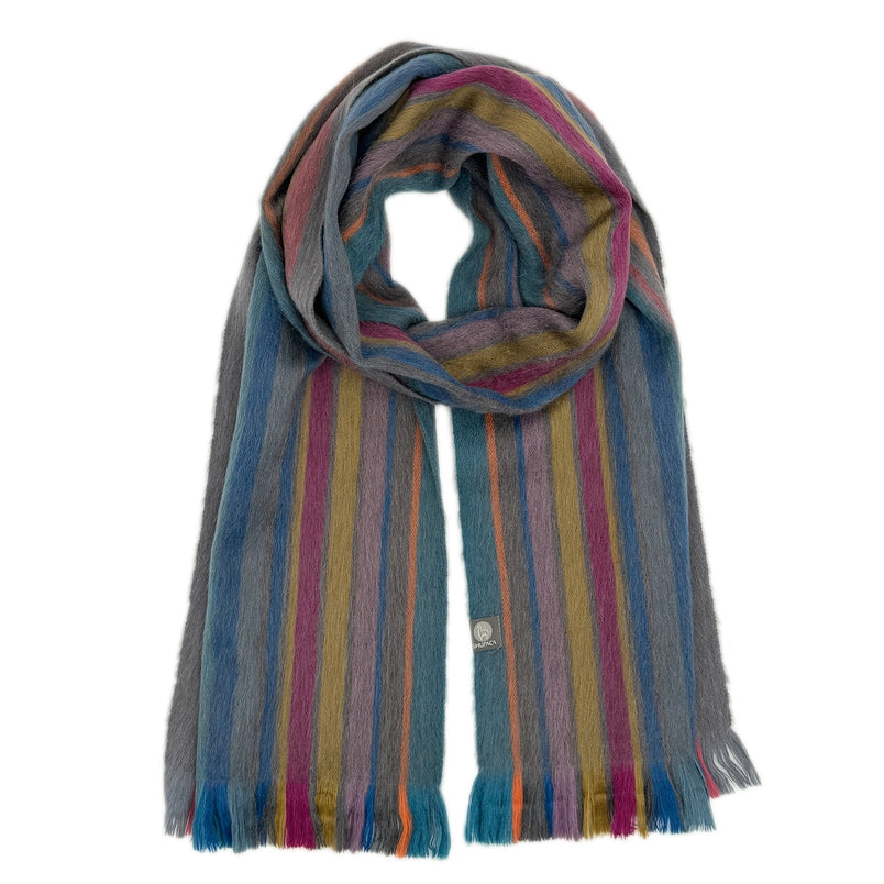 Multicolored striped scarf on a white background