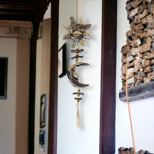 Hanging Driftwood Double Sun and Moon Decor