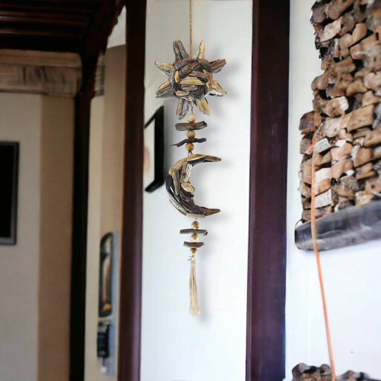 Hanging Driftwood Double Sun and Moon Decor
