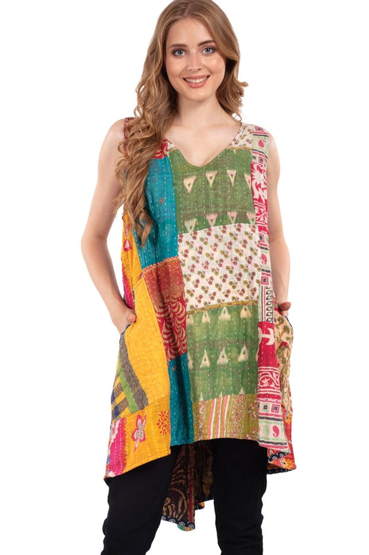 Reversible Kantha Sleeveless Tunic Dress
