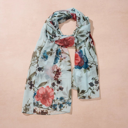Floral and Leaf Chiffon Scarf