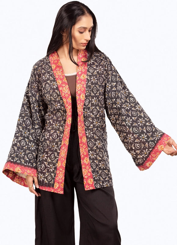 Reversible Black Toned Kantha Kimono Jacket