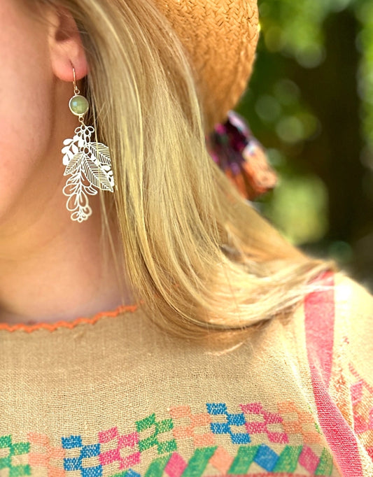Pale Green Floral Branch Earrings