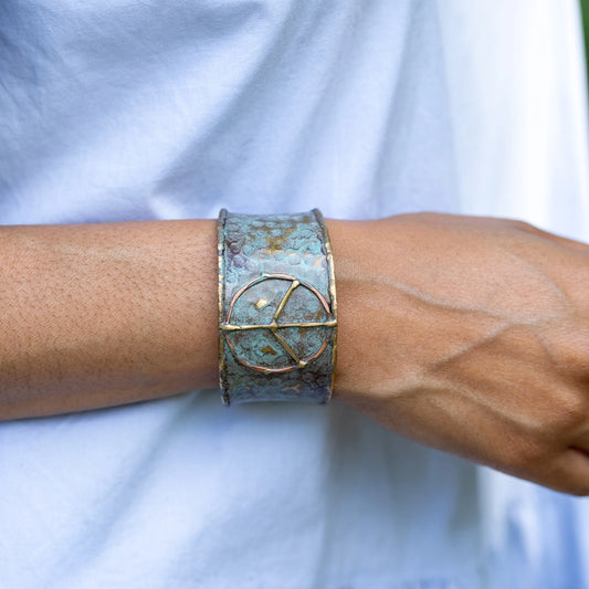 Rustic Blue Peace Sign Cuff