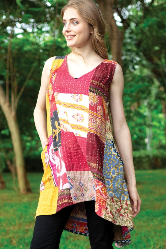 Reversible Kantha Sleeveless Tunic Dress