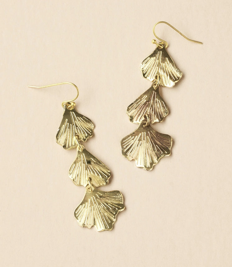 Sayuri Ginkgo Leaf Triple Drop Statement Earring