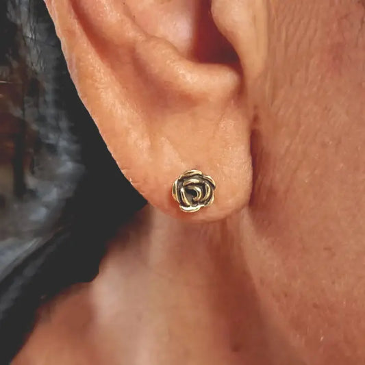 Brass Rose Stud Earrings